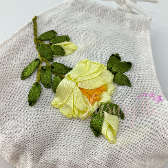 Yellow Peony Embroidery Silk Mask, Wedding Gift, Washable Reusable 3 Layers - Picture 3 of 8